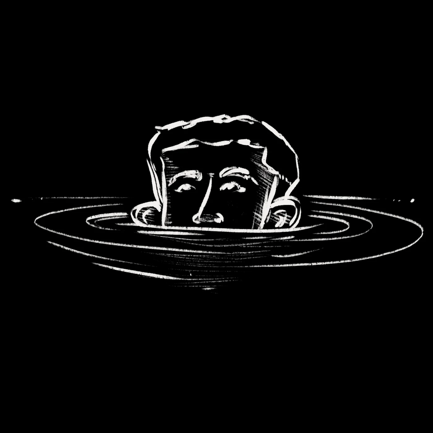 A head partially submerged in water